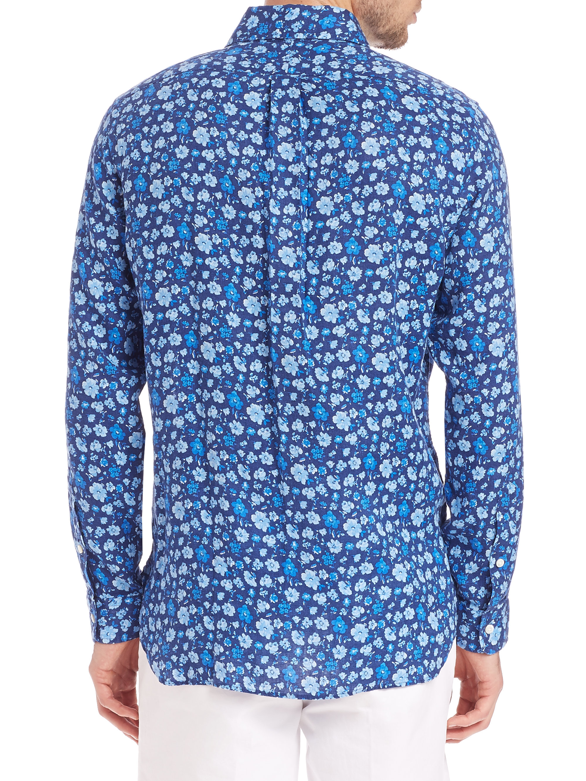 Lyst - Polo Ralph Lauren Floral Linen Sport Shirt in Blue for Men