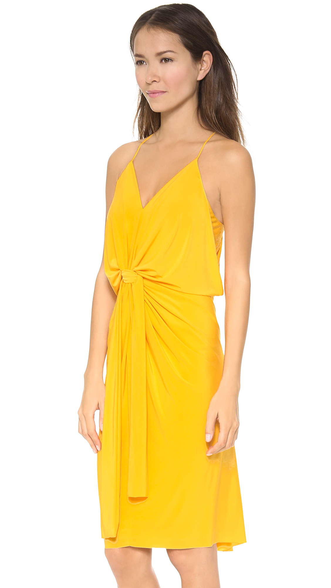 Lyst T Bags Knee Length Dress With Knot Detail Hot Pink In Yellow Gallery