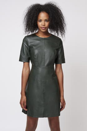 dark green leather dress