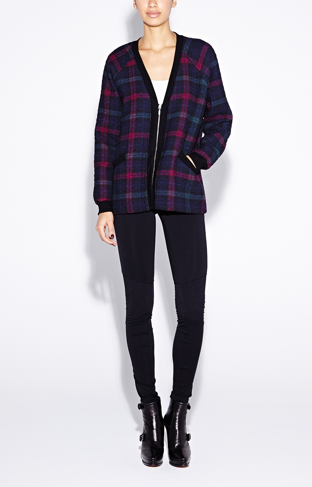 Lyst Nicole Miller Oversized Quilted Plaid Cardigan