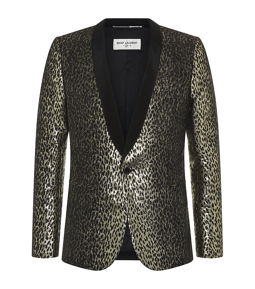 Saint laurent Metallic Leather Tuxedo Jacket in Silver for Men (leopard ...