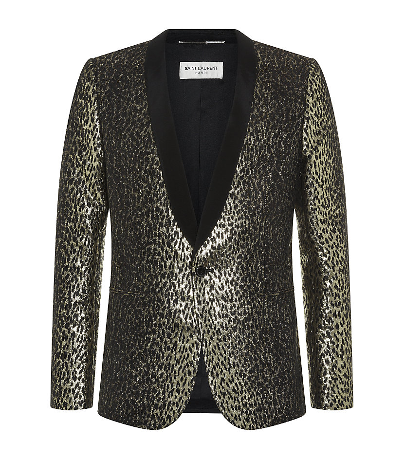 Saint laurent Metallic Leather Tuxedo Jacket in Silver for Men (leopard