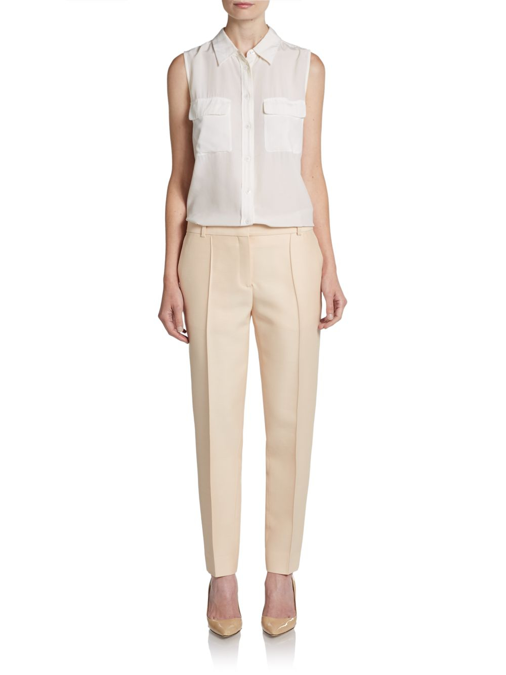 Lyst - Céline Iconic Wool Silk Tapered Pants in Natural