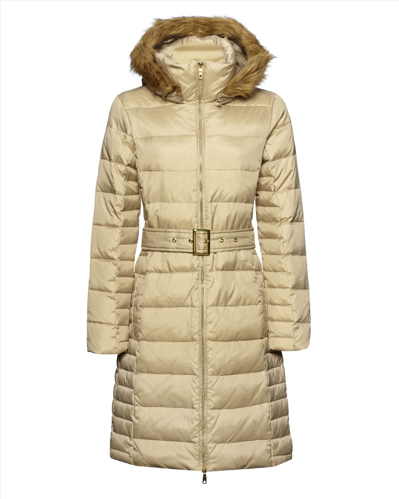 Lyst - Jaeger Fur Trim Belted Puffa Coat in Natural