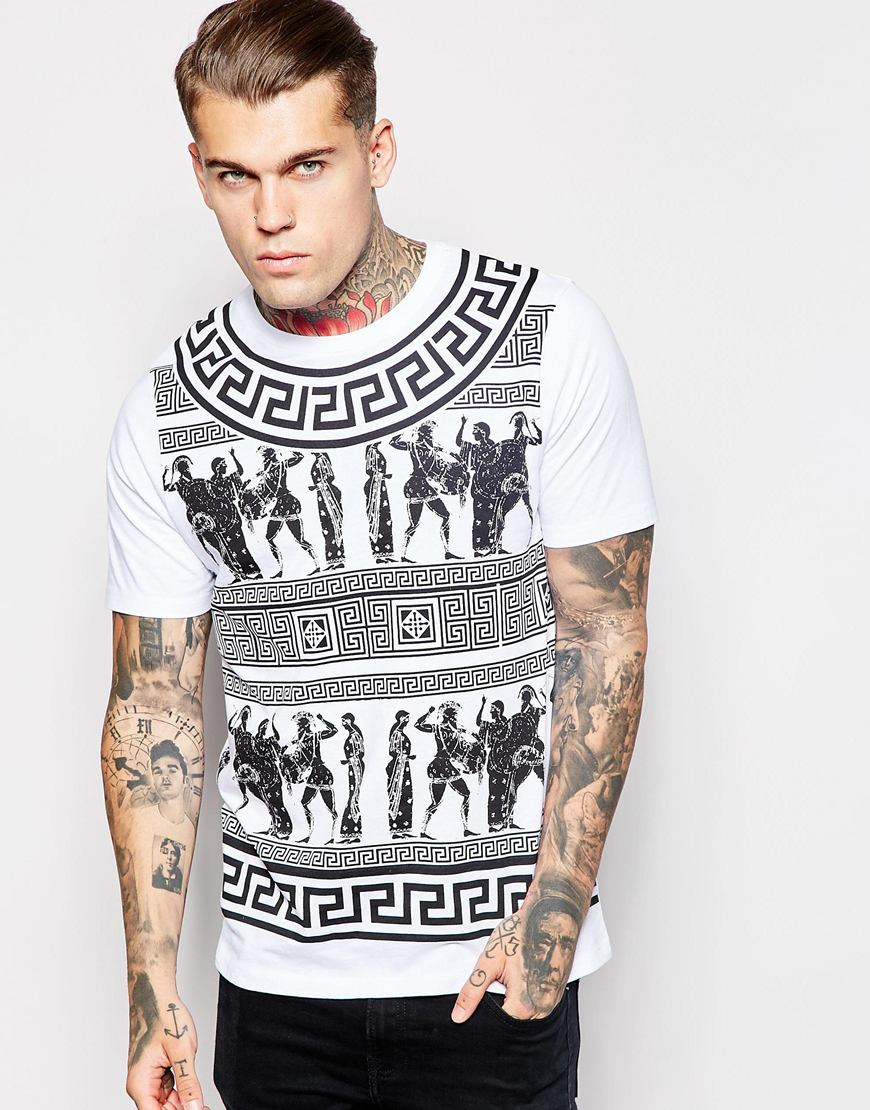 Asos Longline T-shirt With Aztec Print In Relaxed Skater Fit in White ...