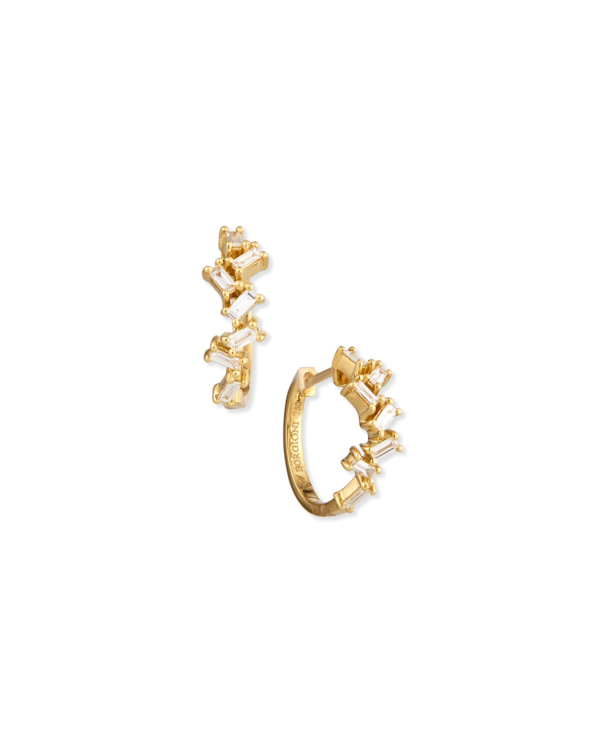 Lyst Borgioni 18k Yellow Gold Baguette Diamond Huggie Earrings In Gallery