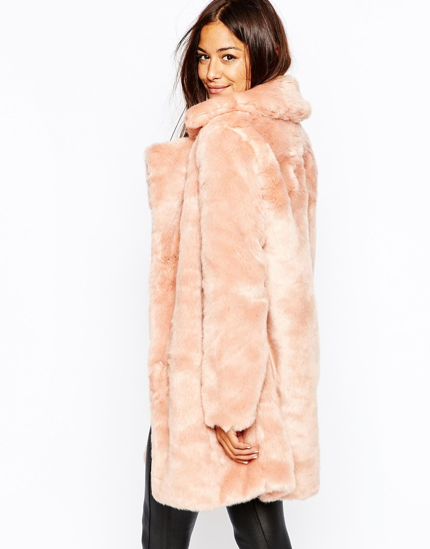 Missguided Faux Fur Longline Coat in Pink | Lyst