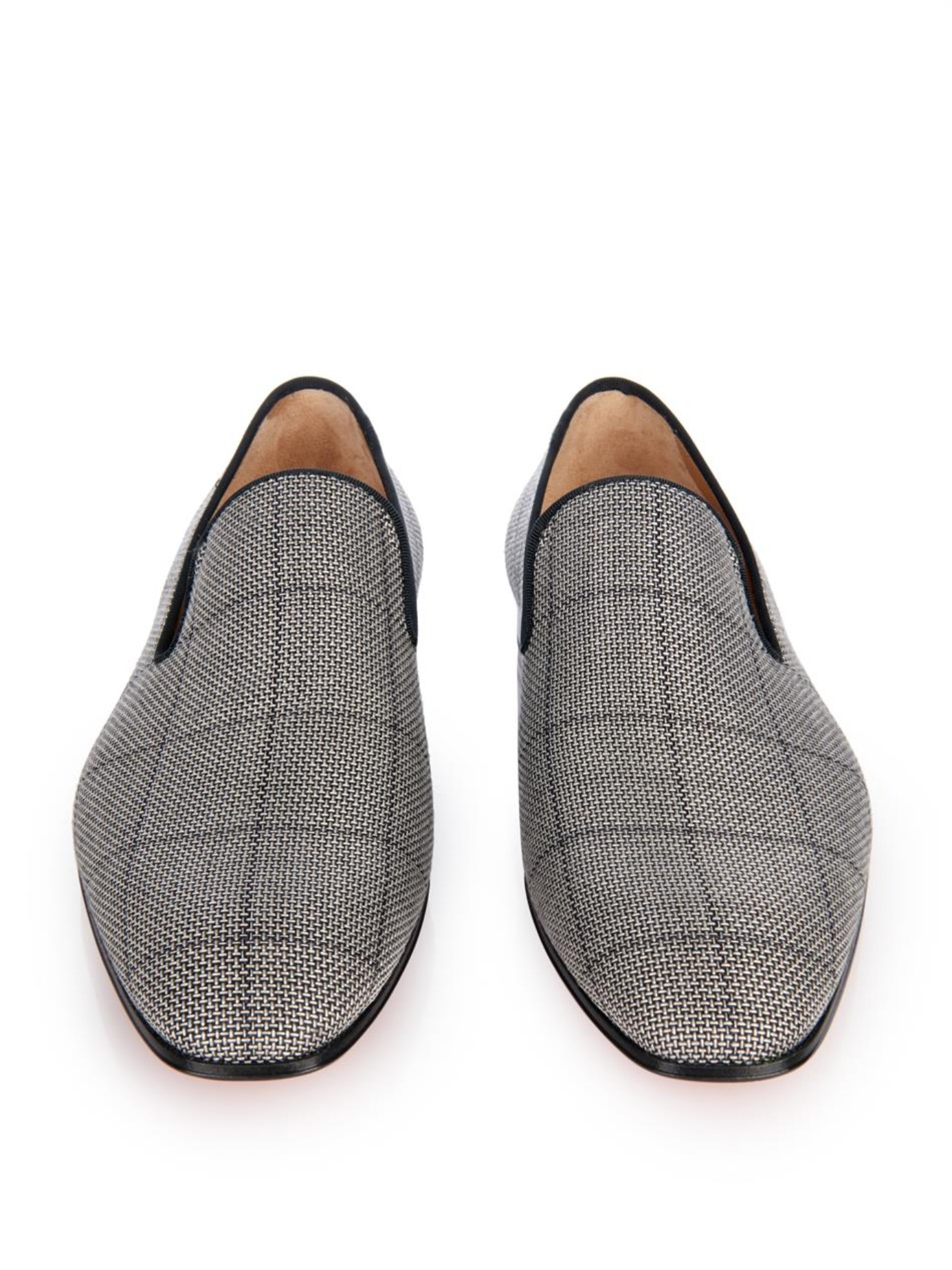 Christian louboutin Dandelion Woven-Check Loafers in Gray for Men ...