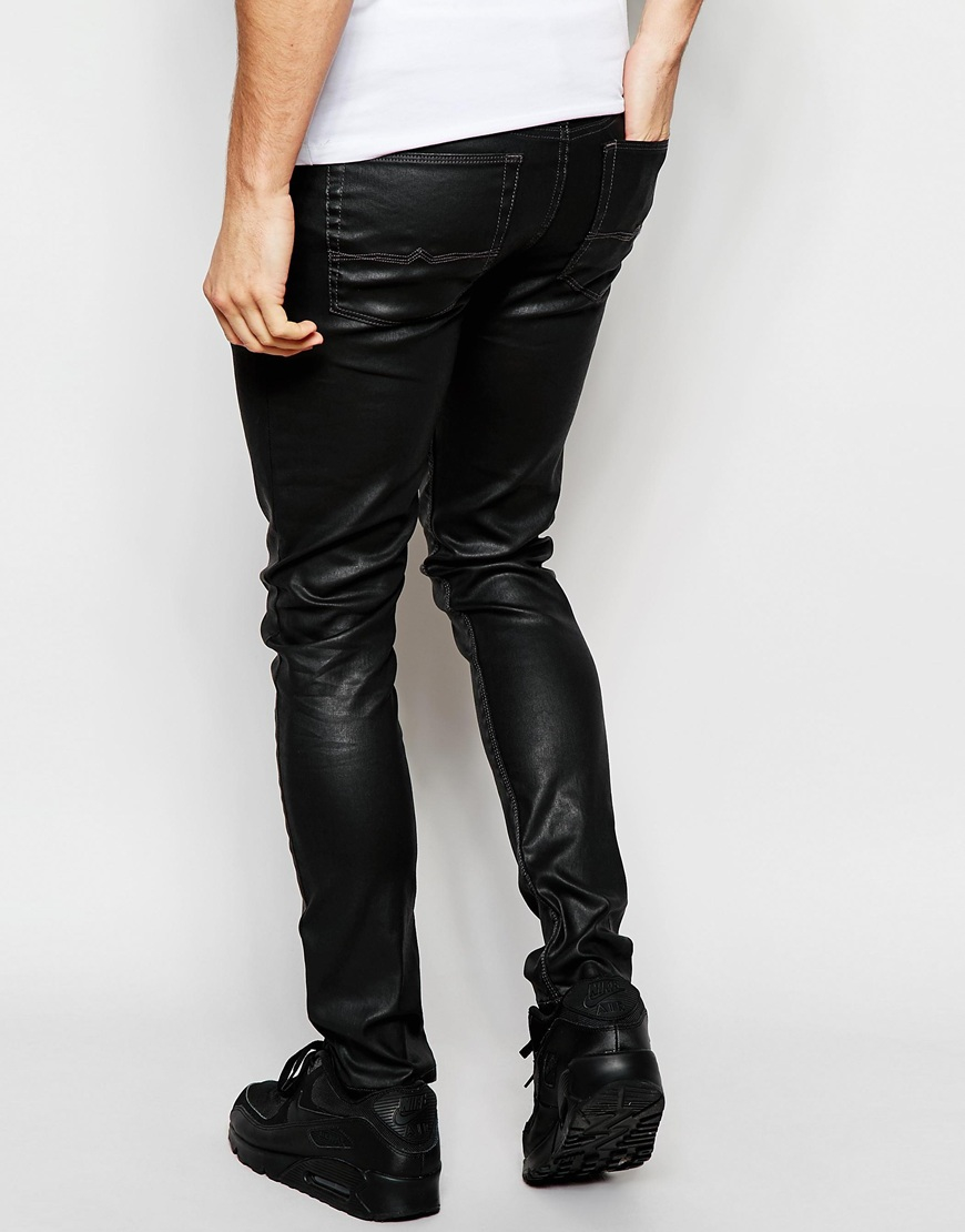 Lyst Asos Super Skinny Jeans In Coated Black In Black For Men