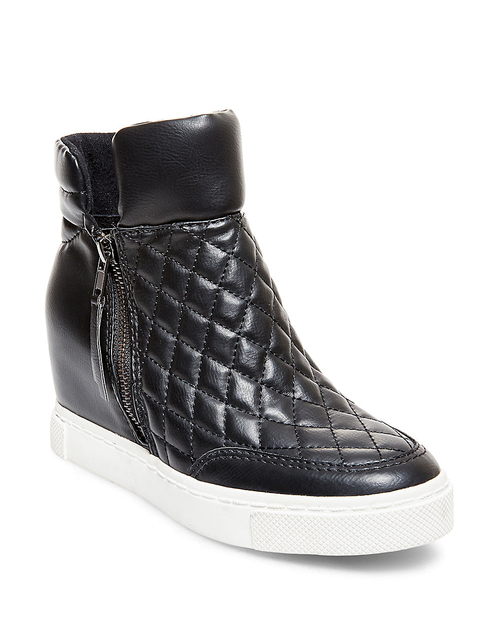 Steve madden Linqs Quilted Leatherette High-top Sneakers in Black | Lyst