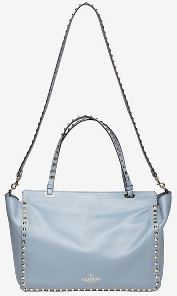 Valentino Rockstud Medium Leather Tote Grey in Gray (blue-lt) | Lyst