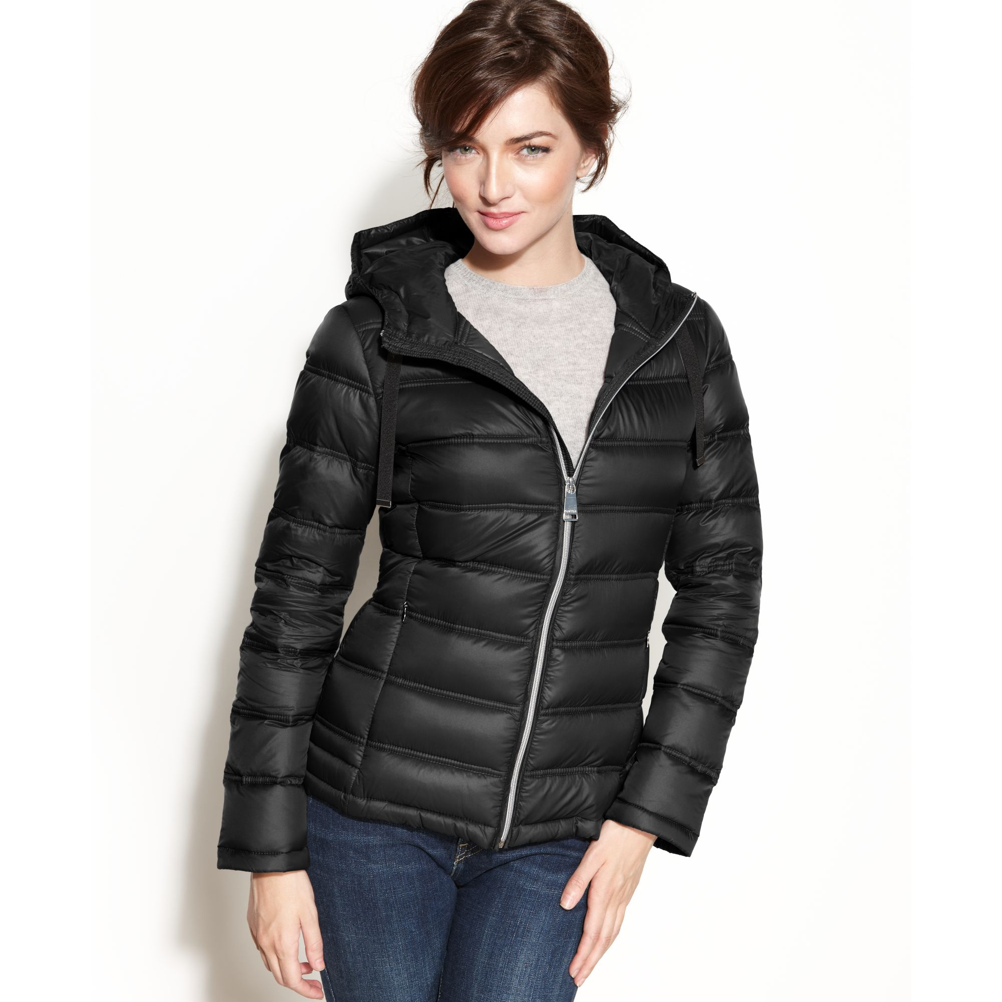 Lyst - Calvin Klein Packable Hooded Quilted Puffer in Gray