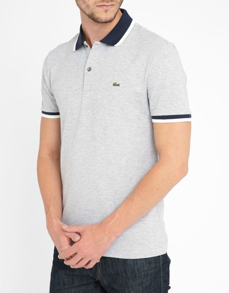 Lacoste | Gray Grey Contrasting Blue/white Collar Short-sleeve Slim-fit ...