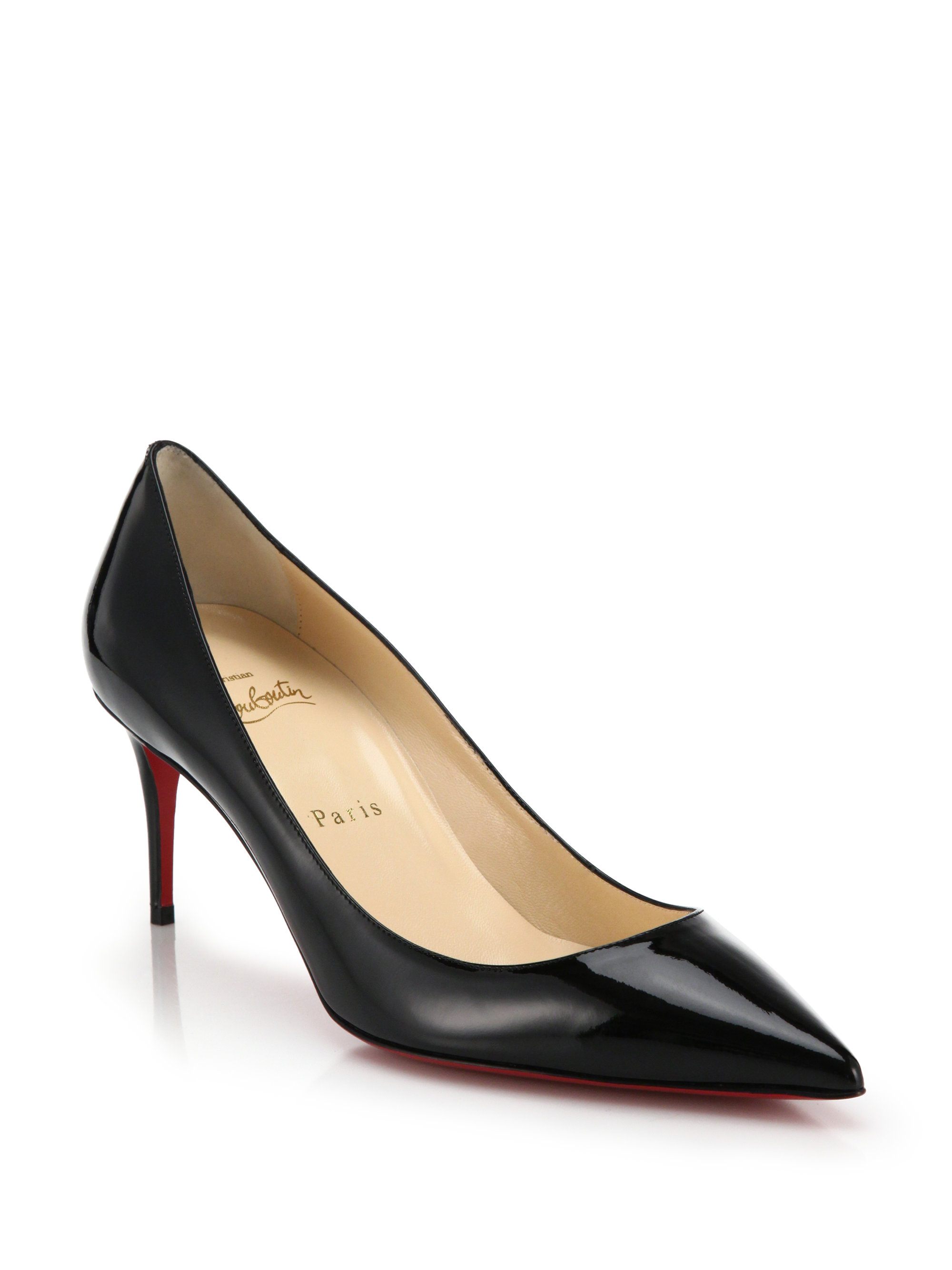 christian louboutin pointed-toe pumps Black patent leather flower ...