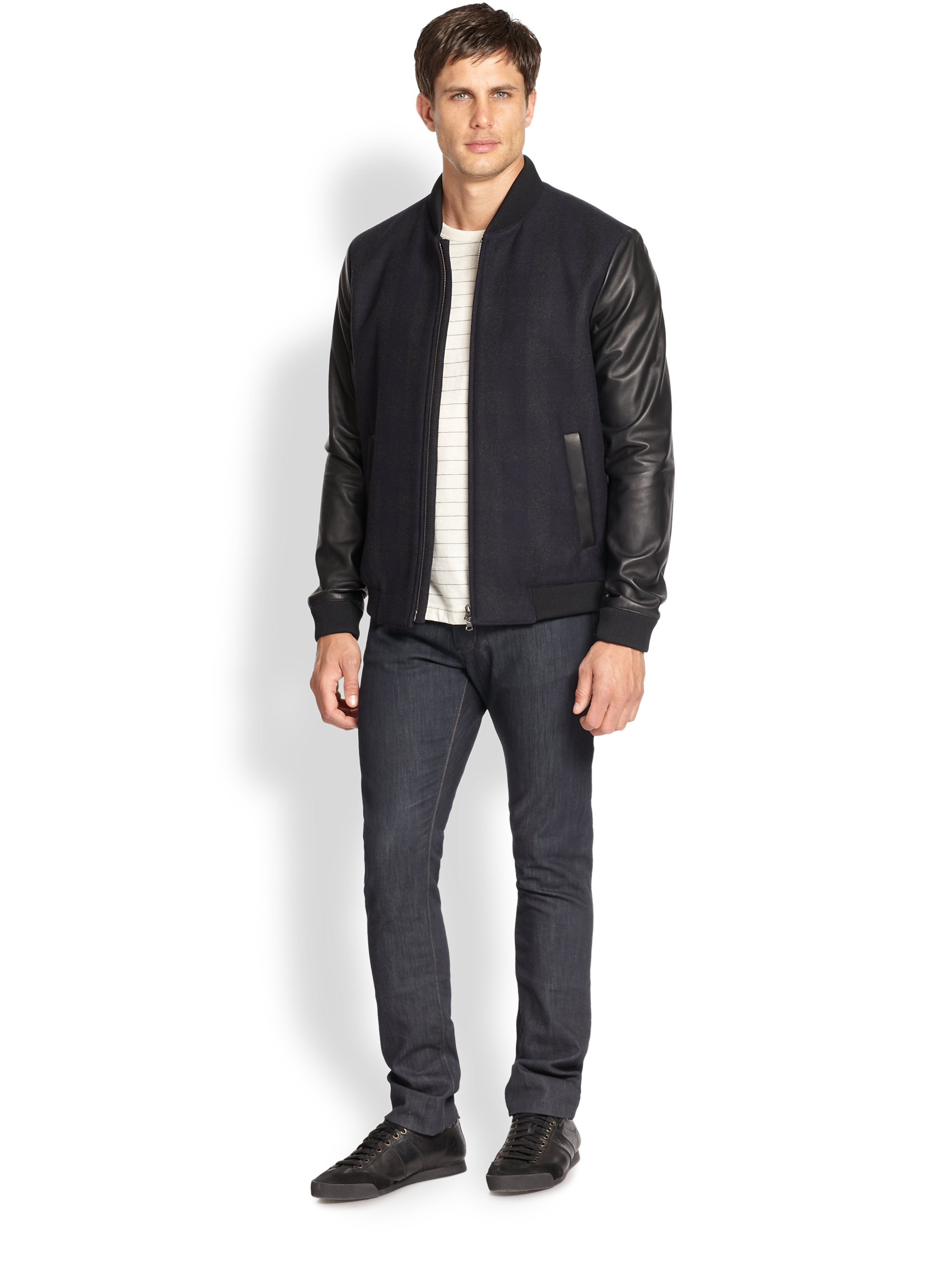 Theory Torin Leather Wool Bomber Jacket in Blue for Men | Lyst