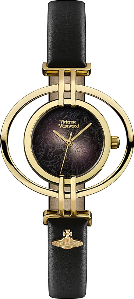 vivienne westwood black vv133bkbk oval leather and gold plated watch for women product 0 858192658 normal