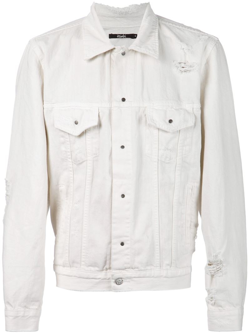 Ksubi Distressed Denim Jacket in White for Men | Lyst