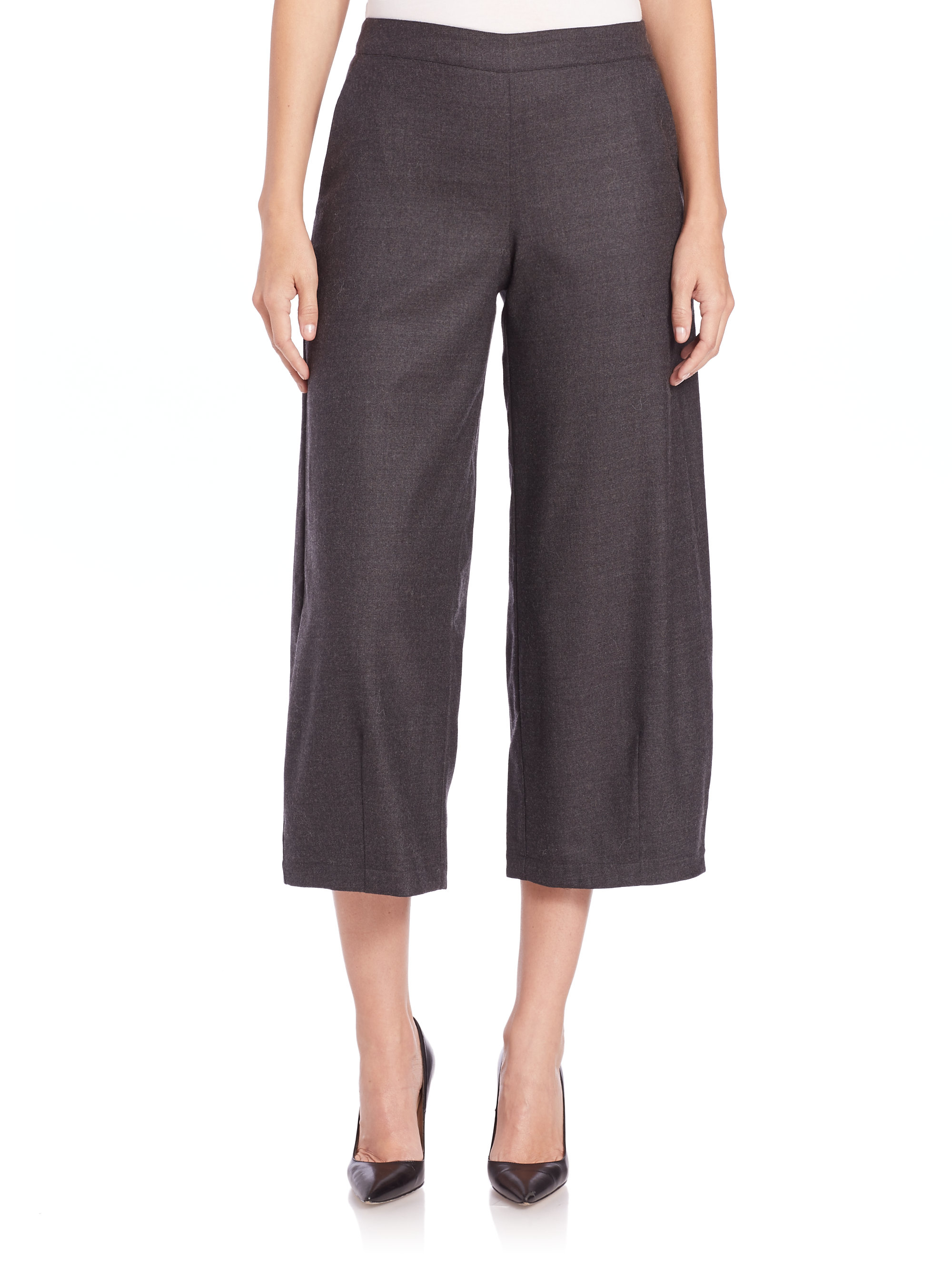 Lyst - Eileen Fisher Stretch Wool Flannel Cropped Pants in Gray