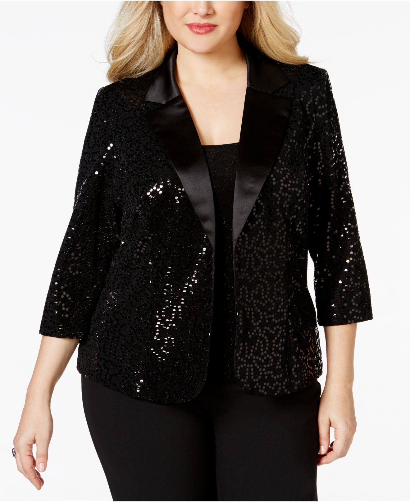 lyst-alex-evenings-plus-size-glitter-sequin-top-jacket-set-in-black