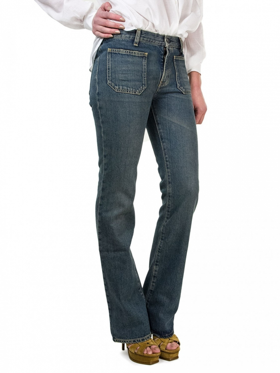Saint laurent Blue Denim Flared Ankle Tight Jeans in Blue | Lyst