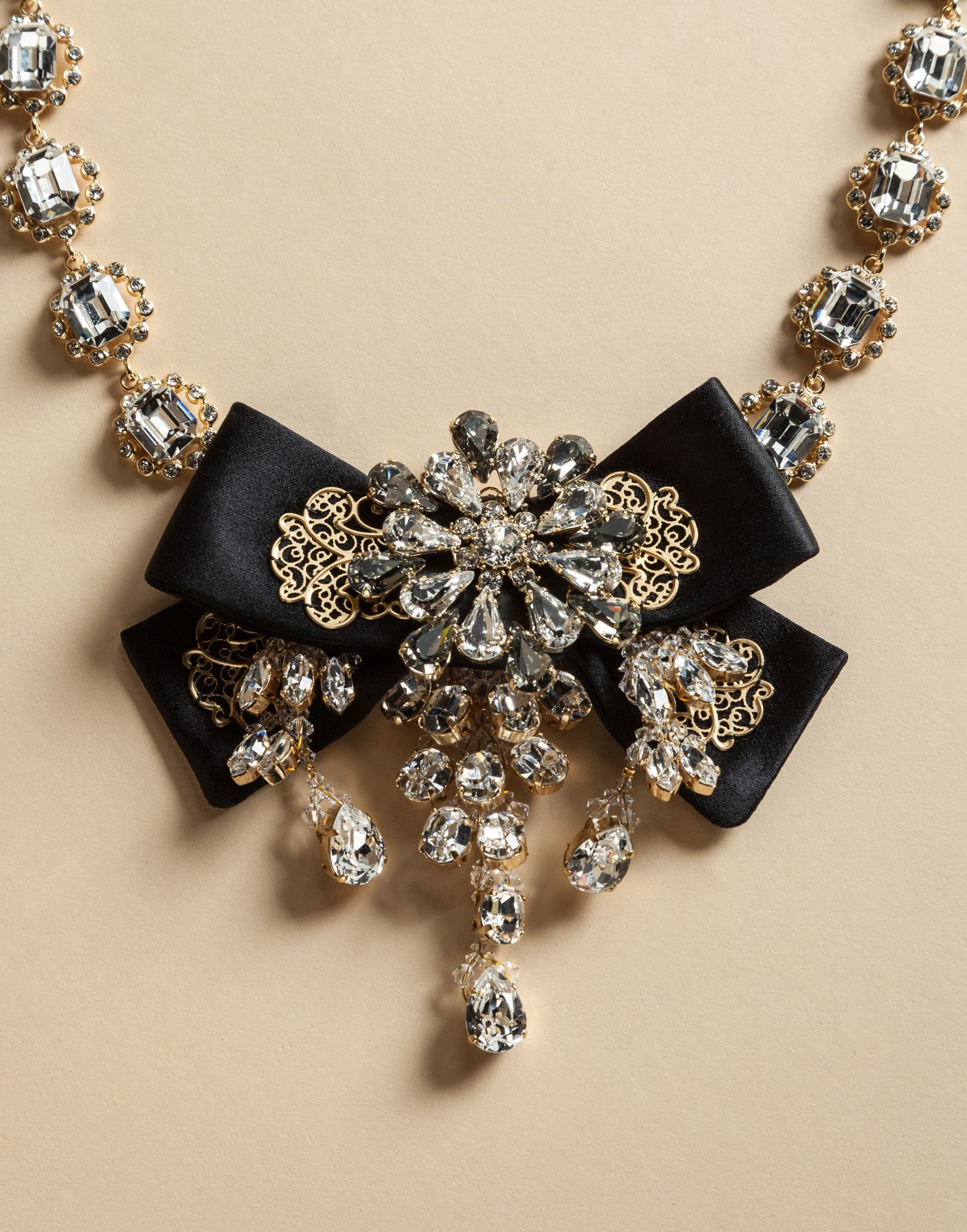 Lyst Dolce & gabbana Necklace With Satin Bow And Crystals in Metallic