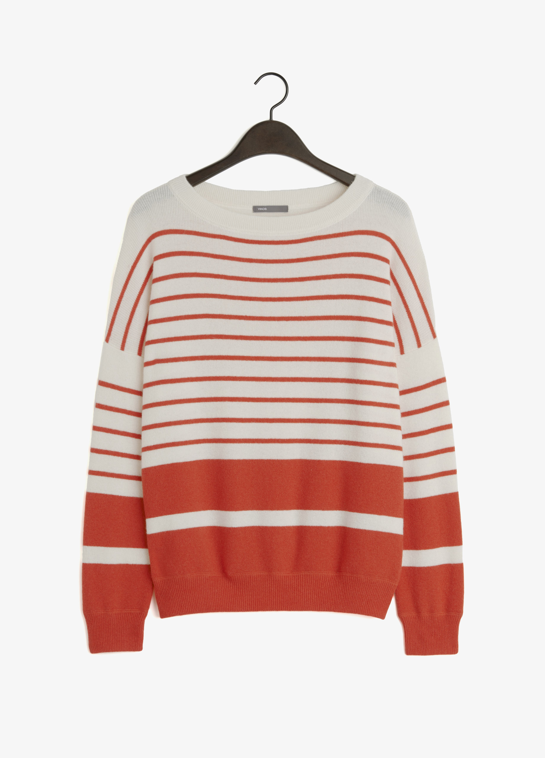 Vince Cashmere Stripe Banded Rib Sweater in Red | Lyst