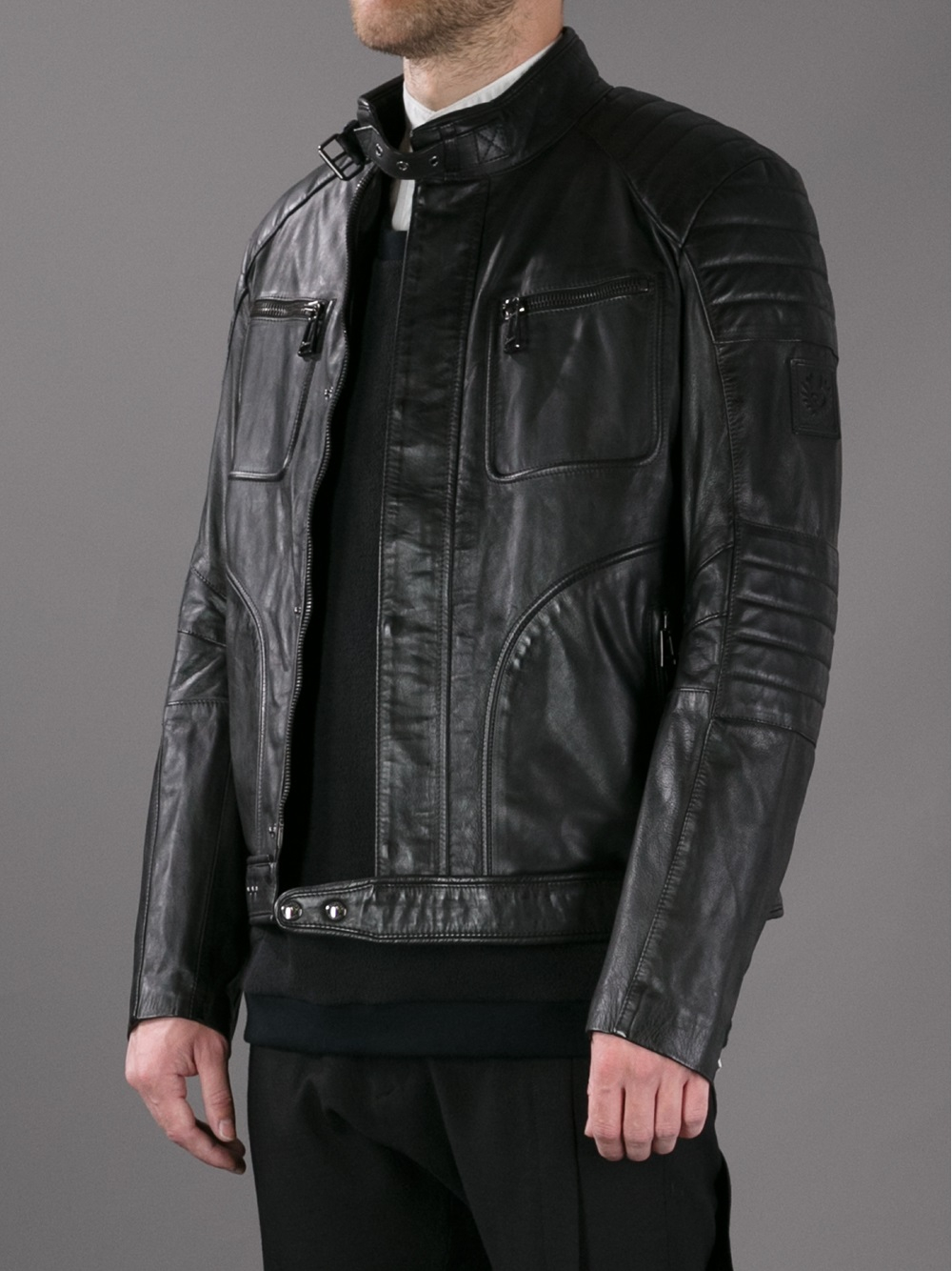 Belstaff Ribbed Leather Jacket in Black for Men - Lyst