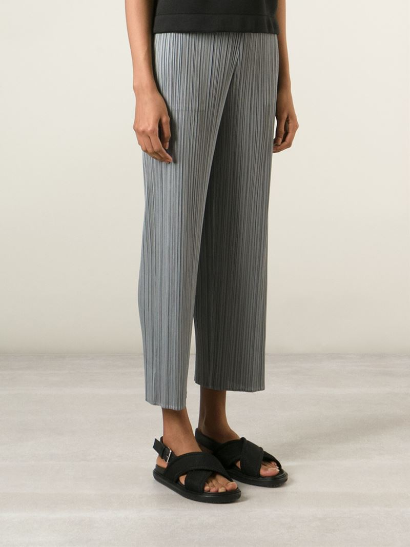 Lyst - Pleats Please Issey Miyake Cropped Pleated Trousers in Gray