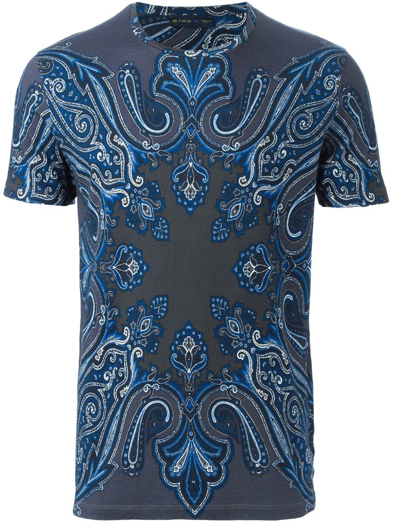 Etro Paisley Print T-shirt in Blue for Men | Lyst