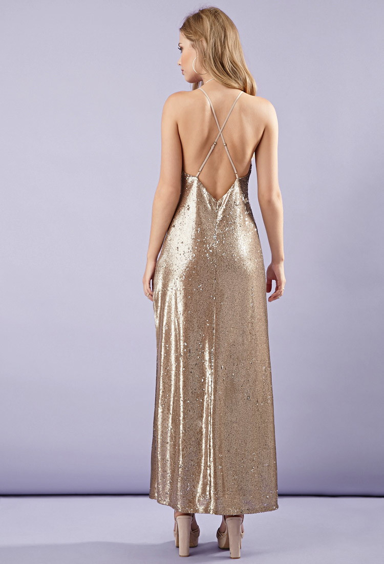 Lyst Forever 21 High Sequined Maxi Dress In Metallic Gallery