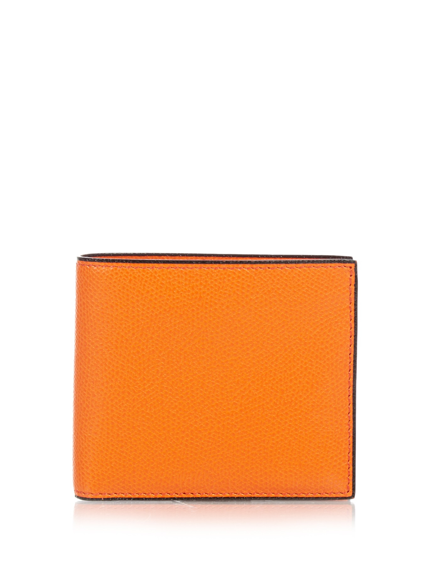 Valextra Grained-leather Bi-fold Wallet in Orange for Men | Lyst