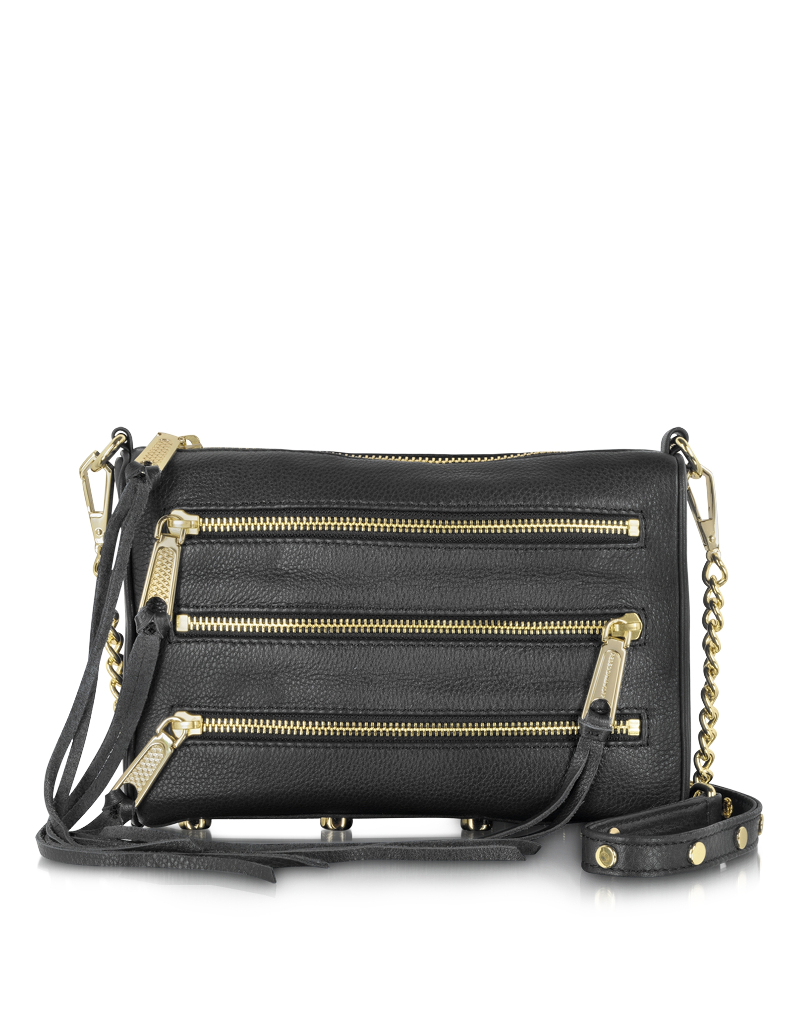 Rebecca minkoff Black Leather Mini 5 Zip Crossbody Bag in Black | Lyst