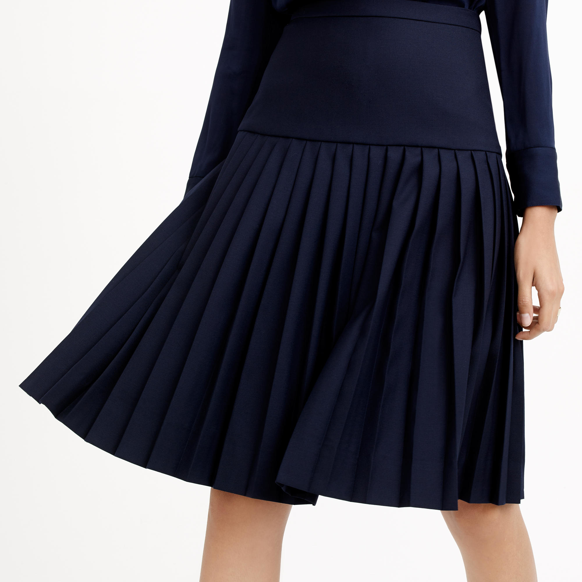 J.crew Drop-waist Pleated Skirt In Super 120s Wool in Blue | Lyst