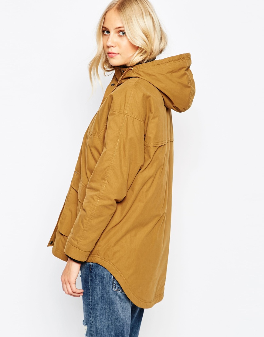 Parka london Petra Hooded Coat In Mustard With Dipped Hem in Yellow | Lyst