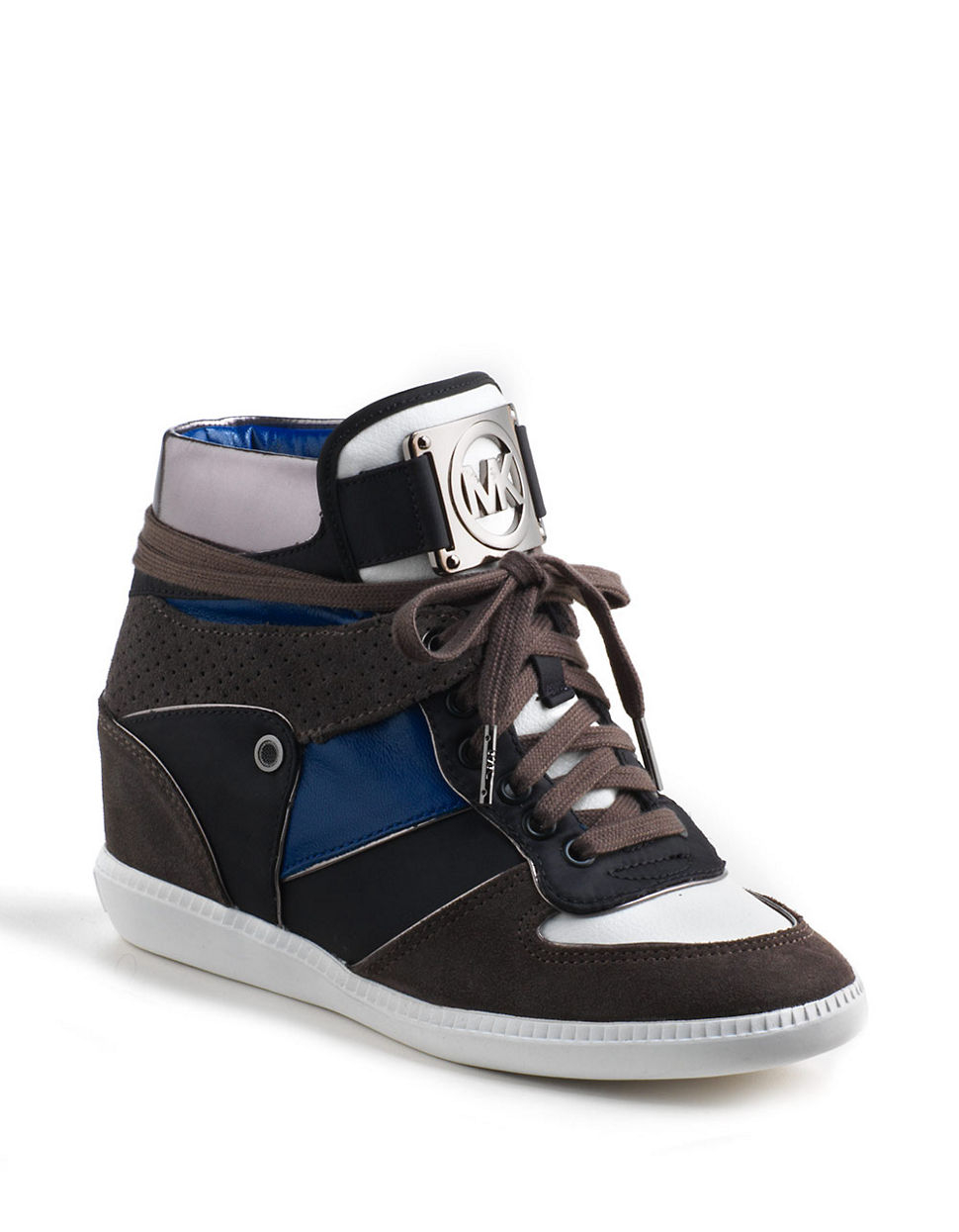 Michael michael kors Nikko High-Top Leather Wedge Sneakers in Blue | Lyst