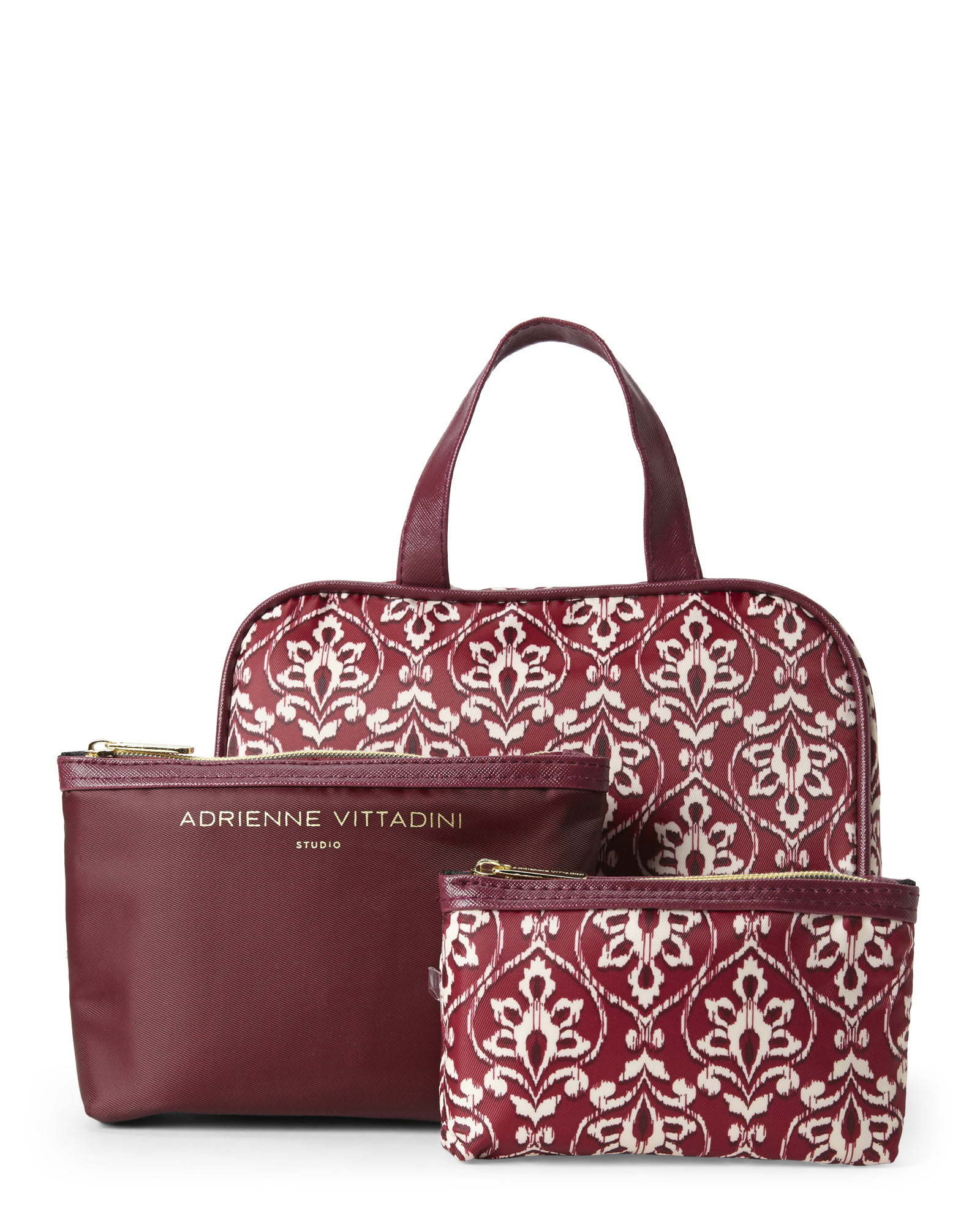 Lyst Adrienne Vittadini Square Fl 3 Piece Cosmetic Bag Set In Red Gallery