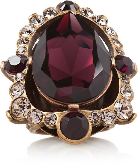 Oscar De La Renta Goldplated Crystal Ring in Purple (Burgundy) | Lyst