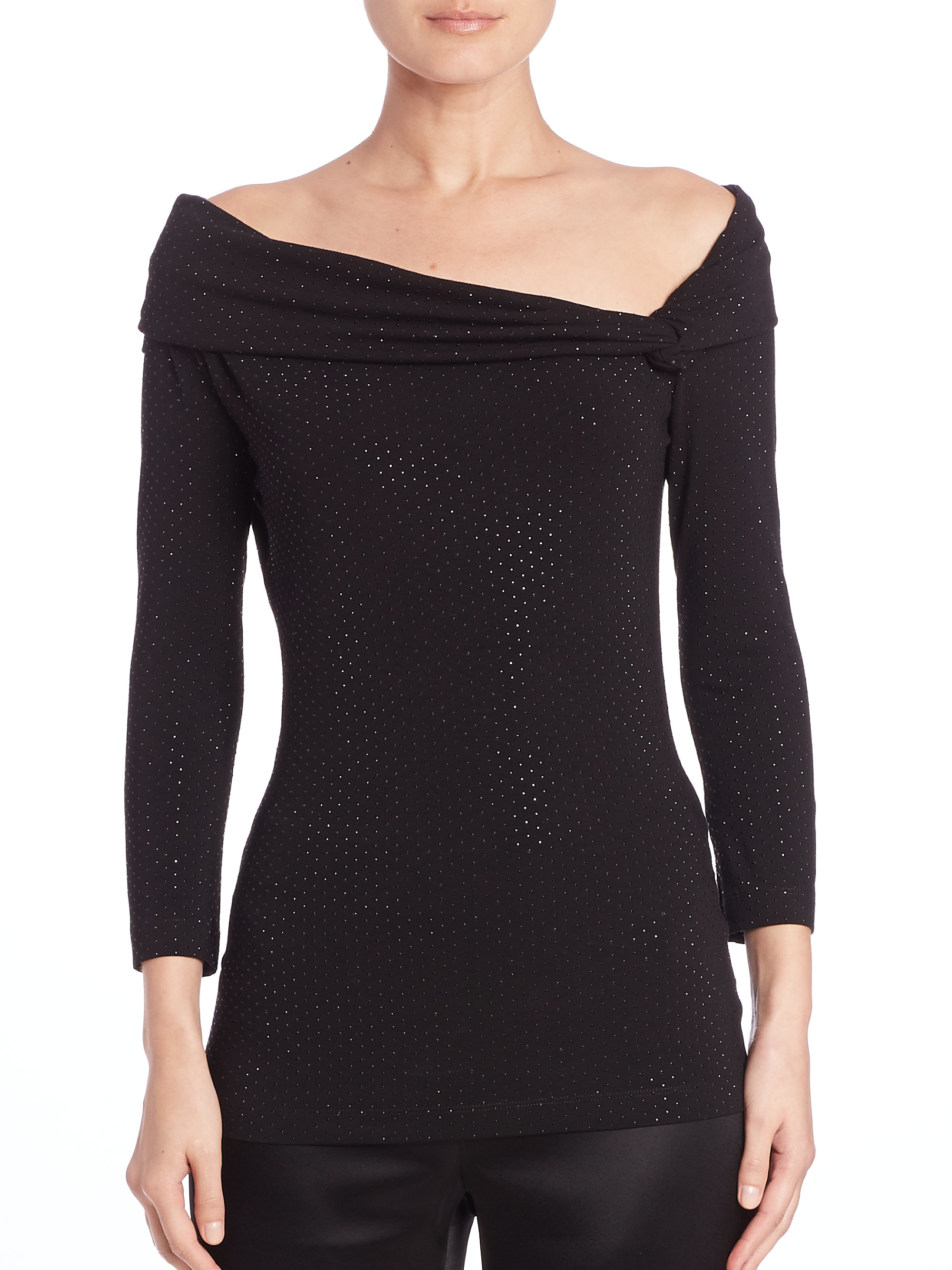 Lyst St. John Sequined Jersey Offtheshoulder Top in Black