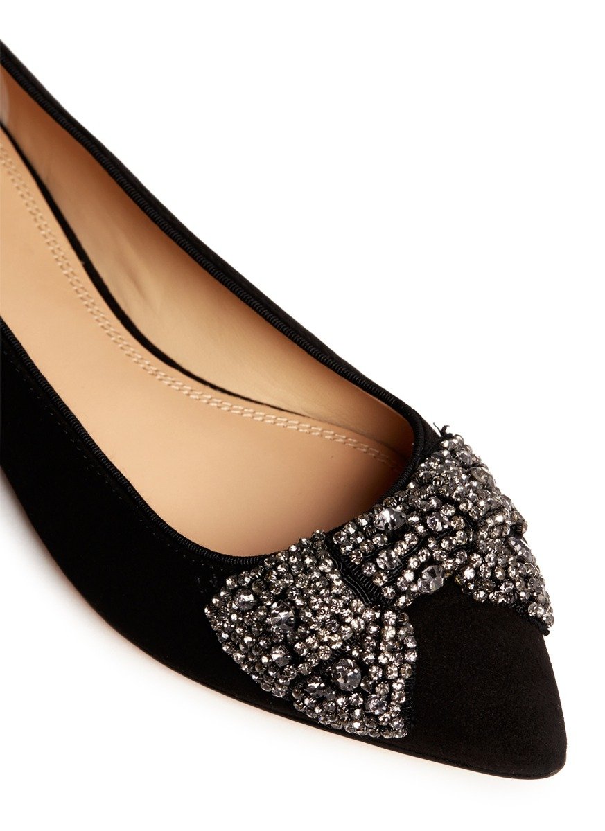 Lyst - Tory Burch 'vanessa' Crystal Bow Suede Flats in Black