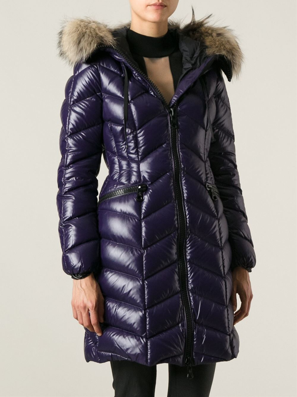 Lyst - Moncler Belloy Fur Hood Padded Coat in Purple