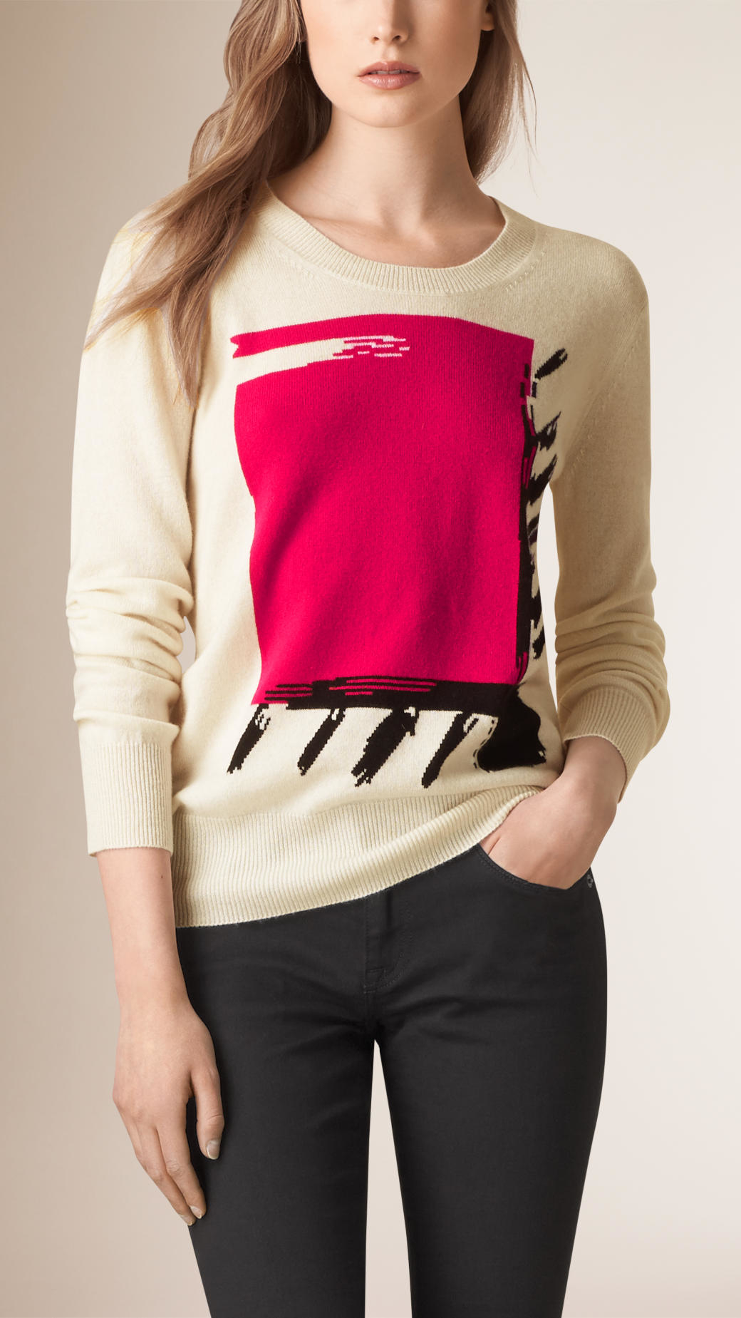 Burberry Graphic Intarsia Cashmere Sweater in Natural | Lyst