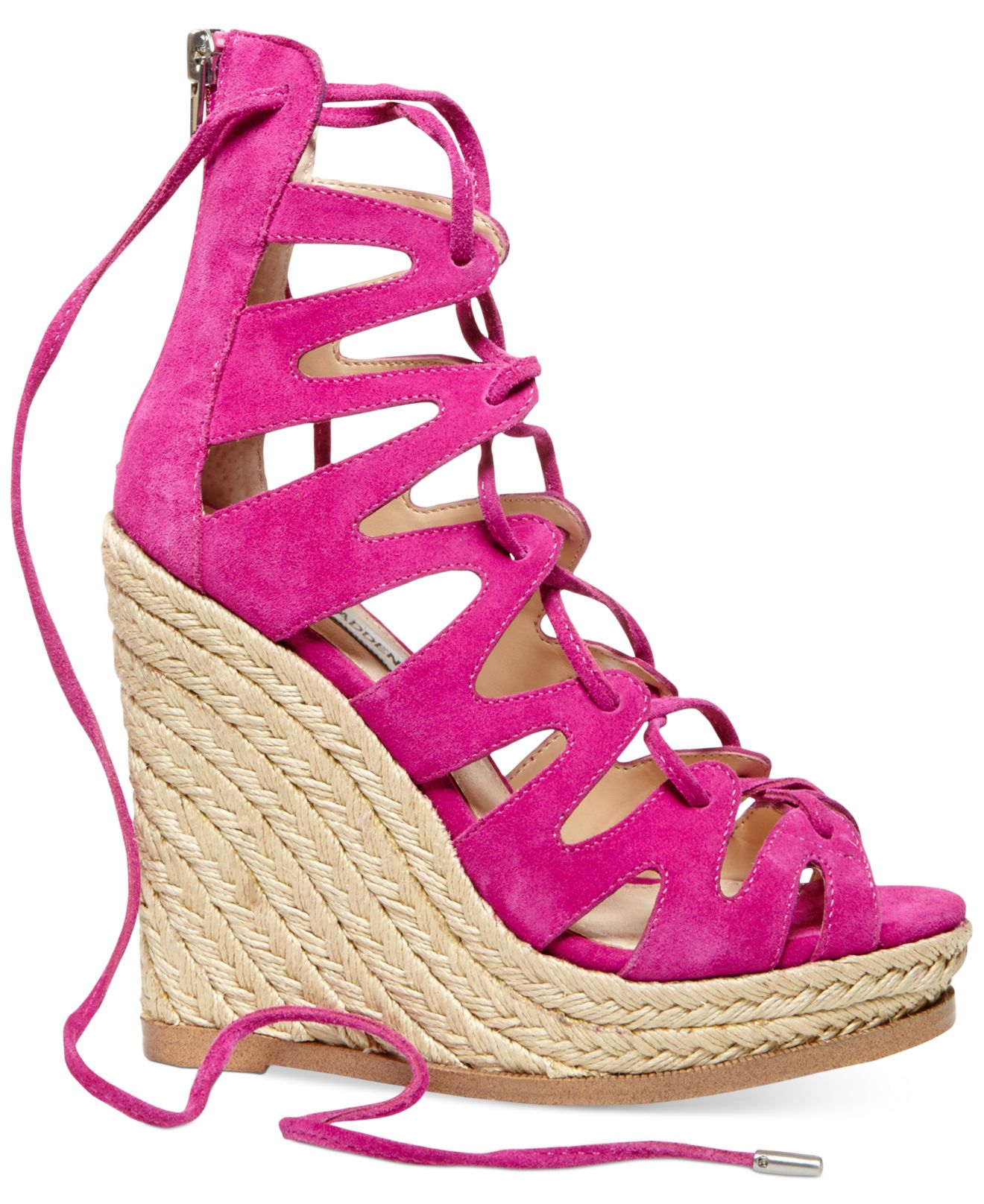 Lyst Steve Madden Women S Theea Ghillie Platform Wedge Sandals In Pink