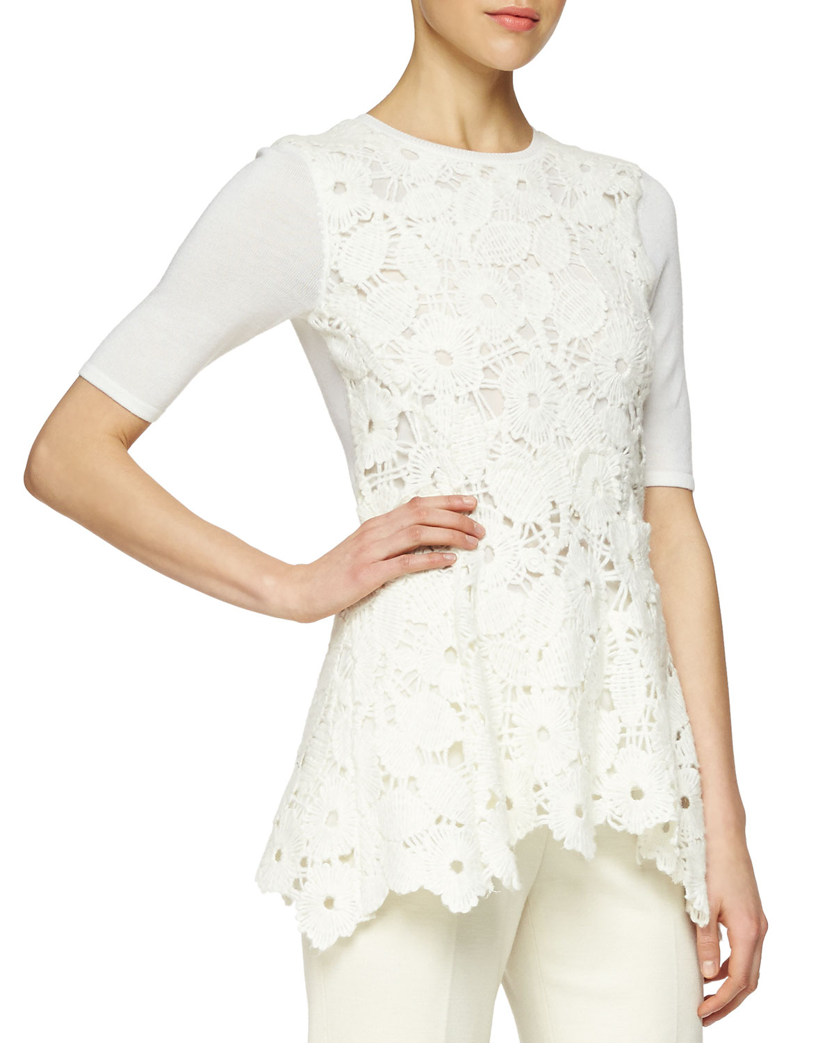 Lela rose Floral Lace Peplum Layered Top | Lyst