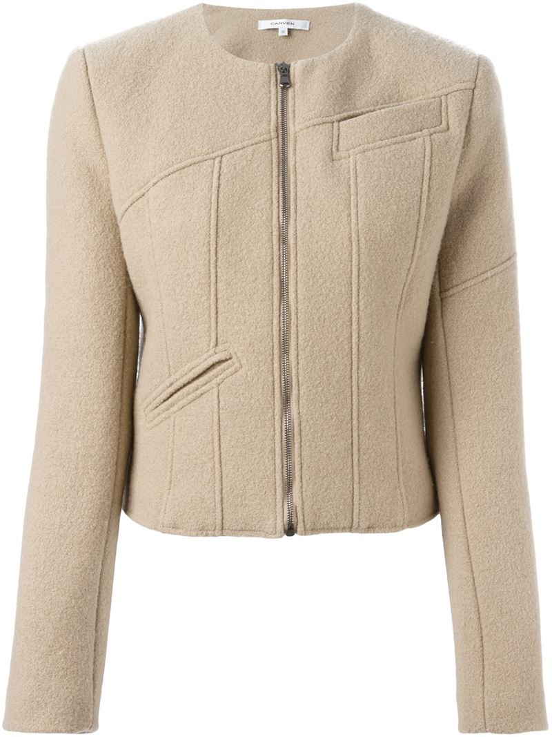 Lyst - Carven Zipped Cropped Jacket in Blue