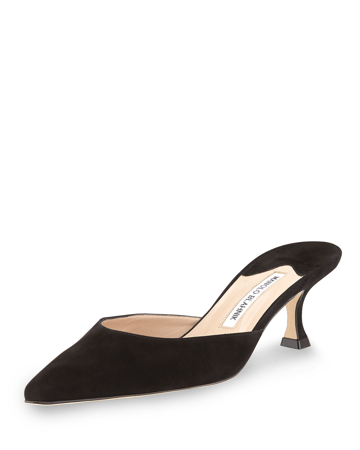 Lyst - Manolo Blahnik Carolyne Suede Pointed-Toe Mule in Black