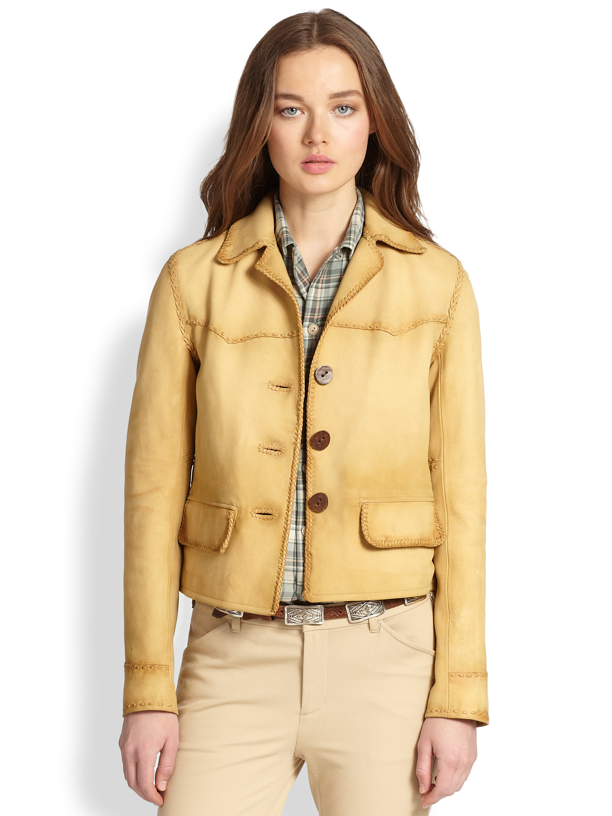 Lyst Ralph Lauren Blue Label Leather Ynez Jacket In Natural Gallery