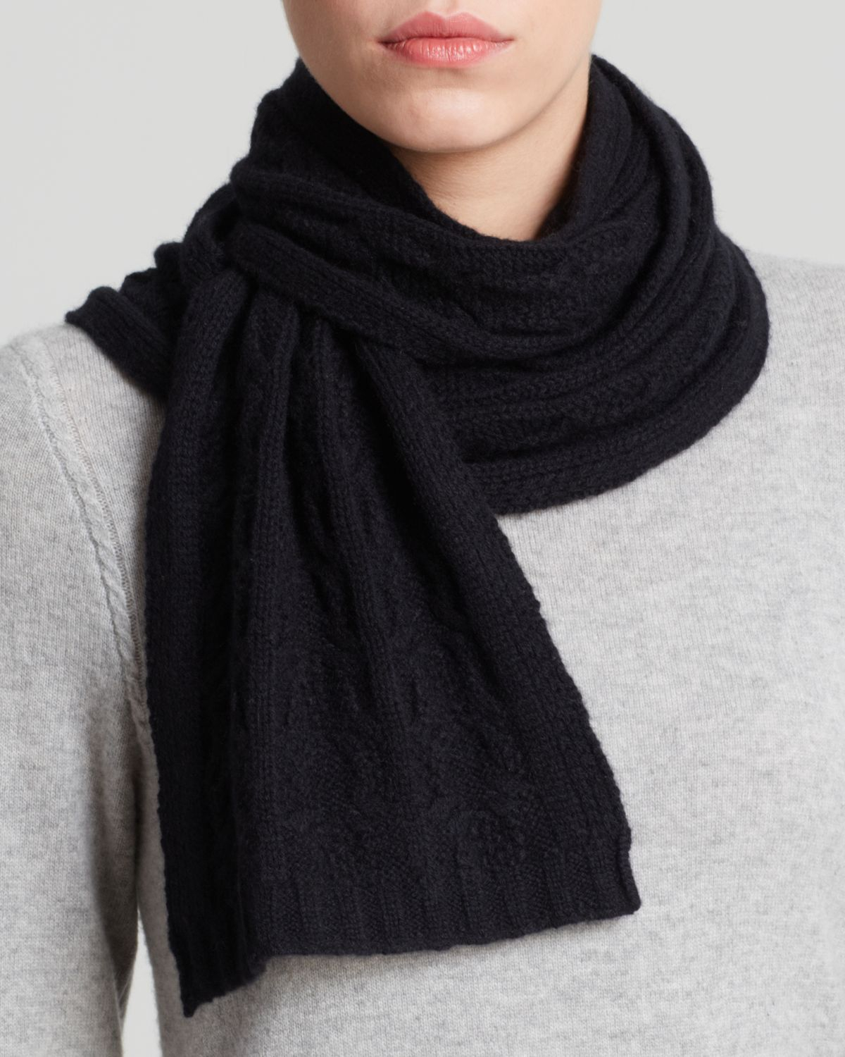 C by bloomingdales Cashmere Cable Knit Scarf in Black Lyst