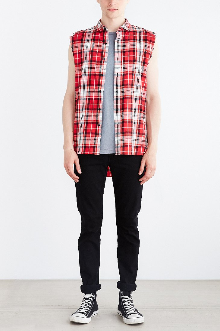Kill city Sleeveless Flannel Button-down Shirt in Red for Men | Lyst
