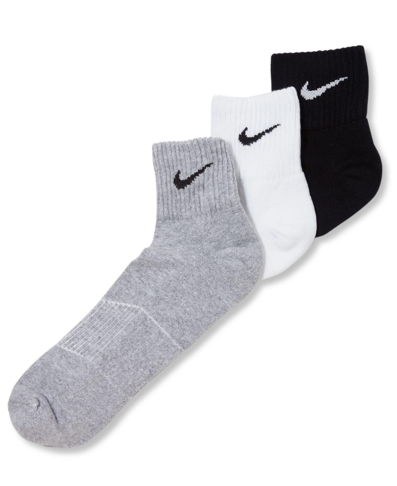Nike Men's Socks, Cotton Cushion Quarter Extended Size 3 Pack in Black ...