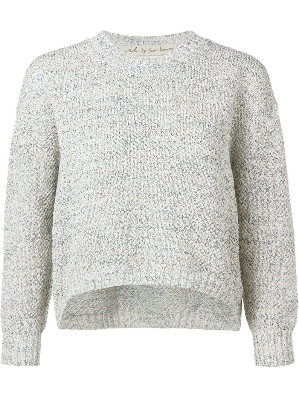 Il by saori komatsu Curved Hem Chunky Knit Sweater in Gray (white) | Lyst
